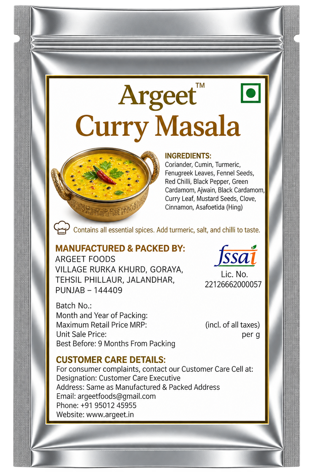 Argeet Curry Masala Pouch